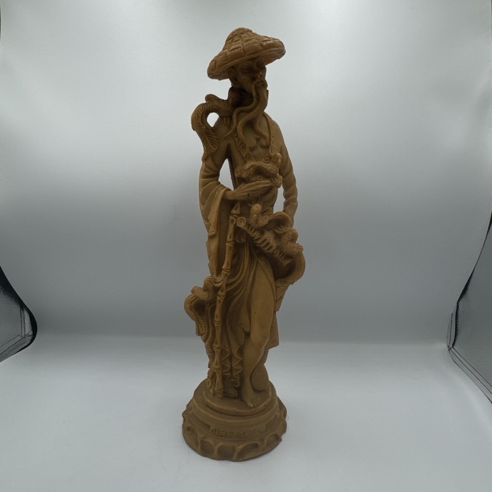 Vintage Chinese Oriental Bird Keeper Figurine Resin Statue Man w/ Birds & Pipe